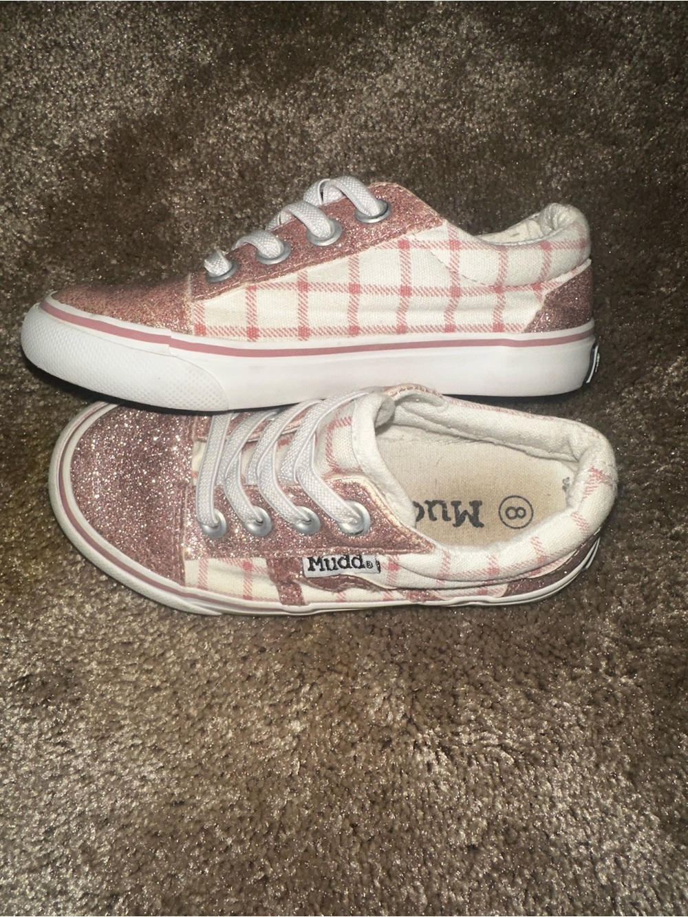 Mudd Girls' Rose Pink Glitter Plaid Lace-Up Sneakers